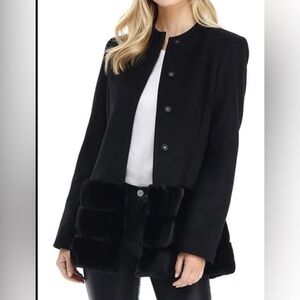 Black wool blend jacket with faux fur hem